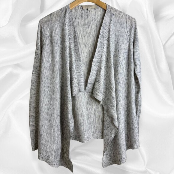 LOFT Heather Gray Open-front Lightweight Waterfall Cardigan Sweater | Size SM - Picture 1 of 5